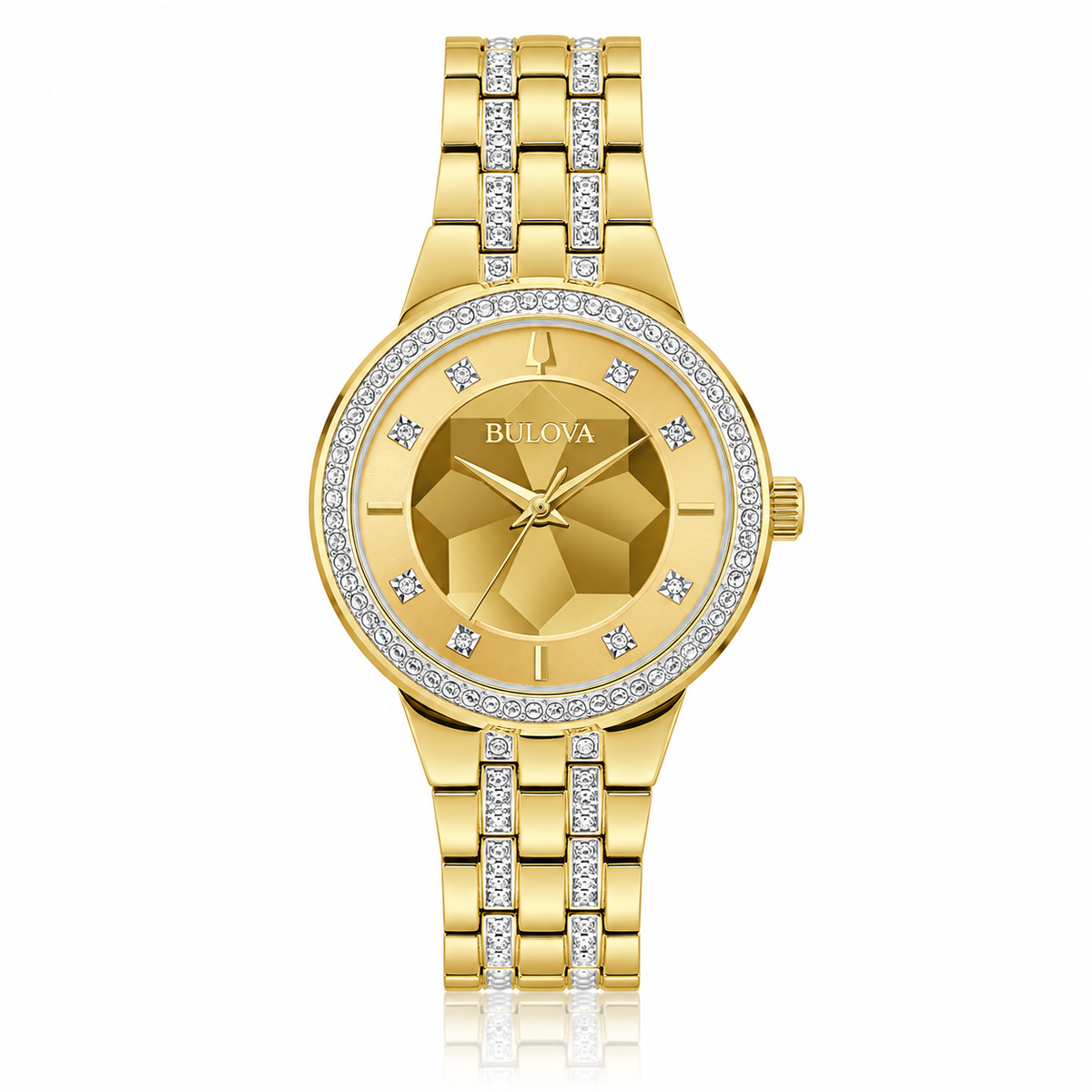 Bulova Phantom 97L176 gold-tone ladies watch with crystal-set bezel and bracelet