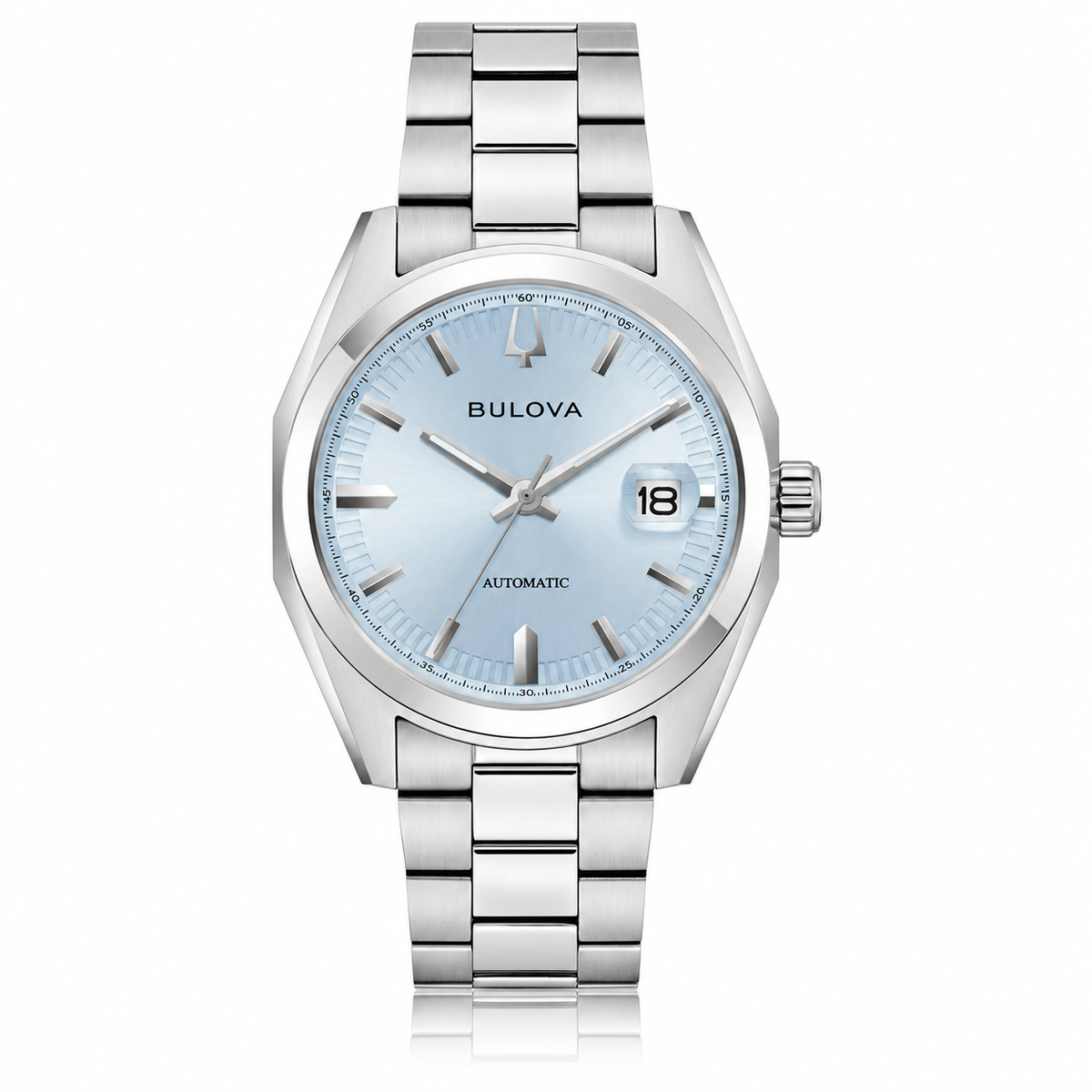 Bulova Surveyor 96B469 ice-blue automatic watch with stainless steel bracelet