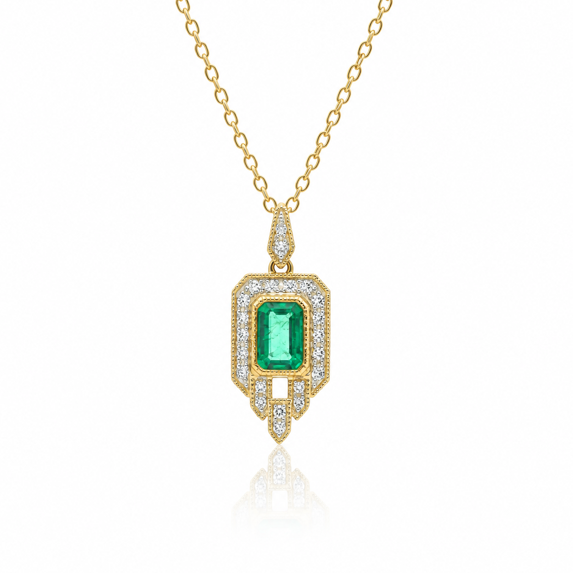14ct gold emerald and diamond Art Deco inspired pendant