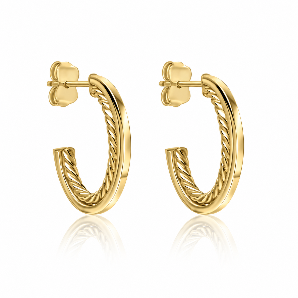 9ct yellow gold rope twist open hoop earrings with polished edges