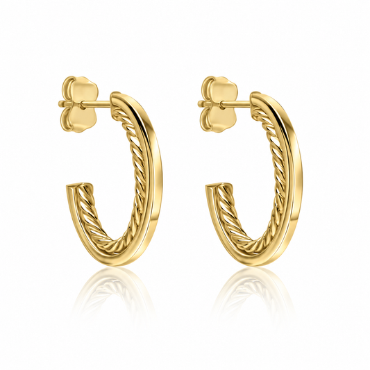 9ct yellow gold rope twist open hoop earrings with polished edges