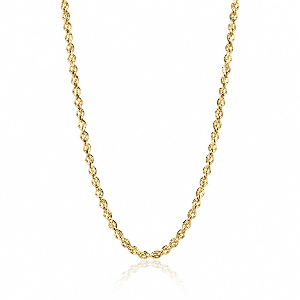 9ct yellow gold polished and textured open link necklace, 45 cm long