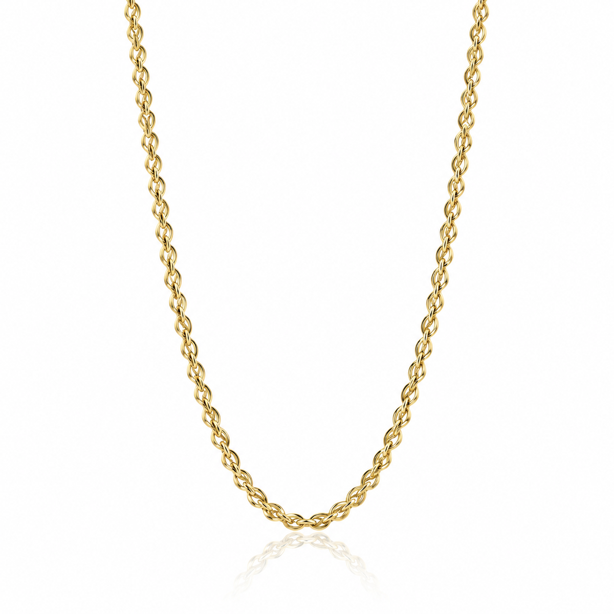9ct yellow gold polished and textured open link necklace, 45 cm long