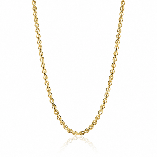 9ct yellow gold polished and textured open link necklace, 45 cm long