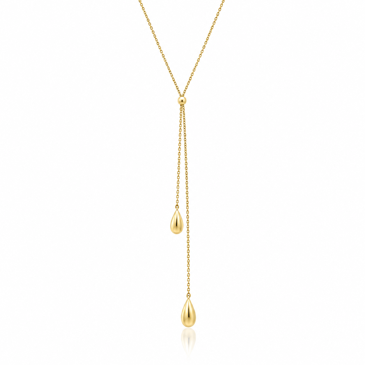 9ct yellow gold organic teardrop lariat necklace with polished finish