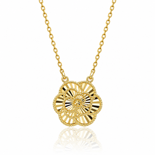9ct yellow gold English rose necklace with diamond-cut floral detailing
