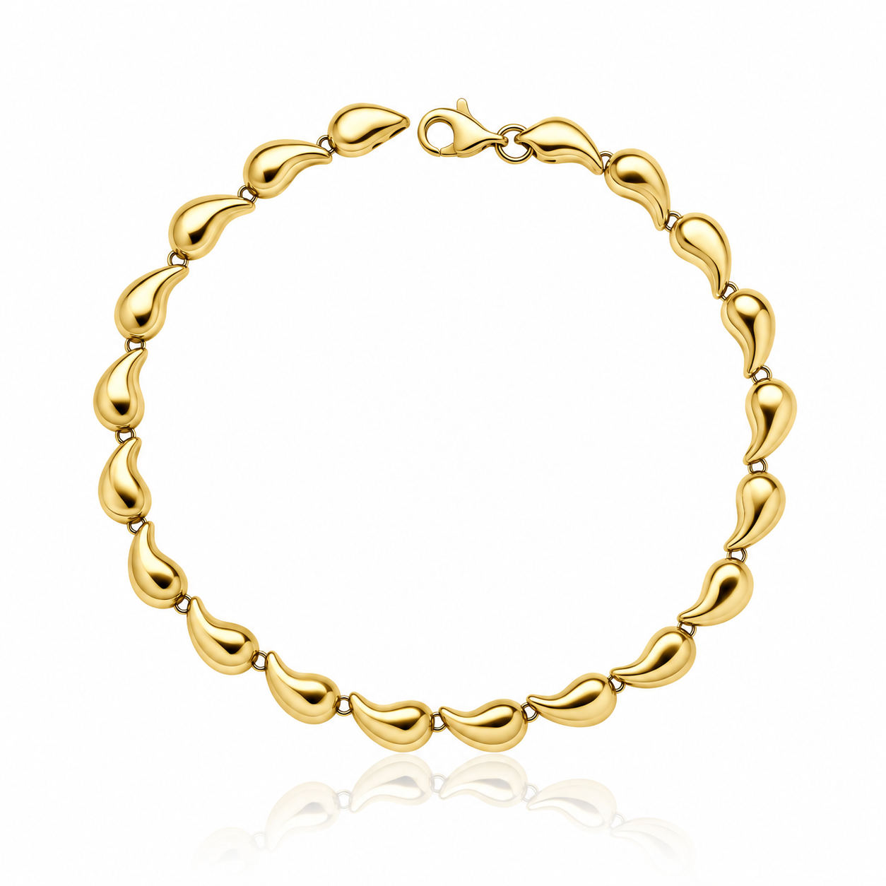 9ct yellow gold sculpted teardrop link bracelet with polished finish