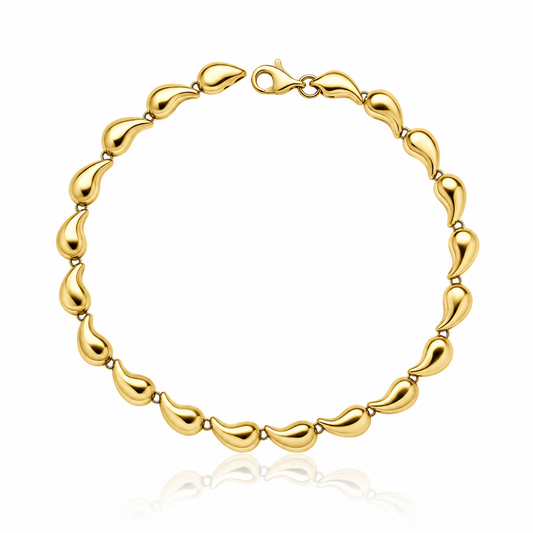 9ct yellow gold sculpted teardrop link bracelet with polished finish