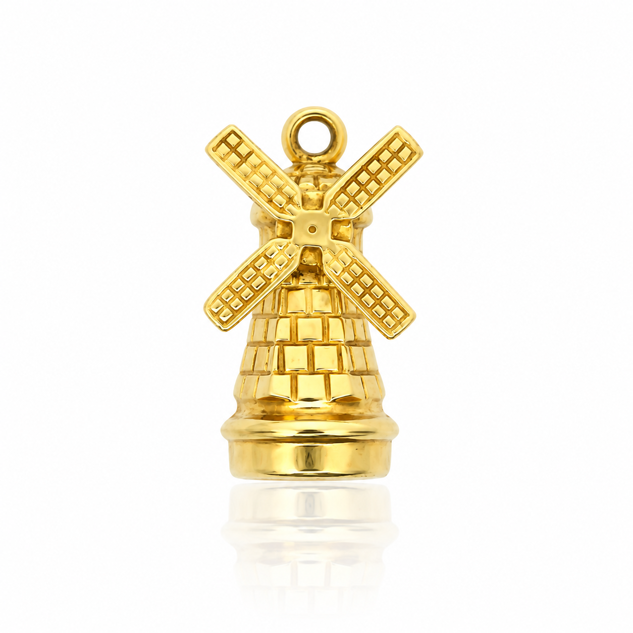Vintage 9ct gold windmill charm with four detailed sails
