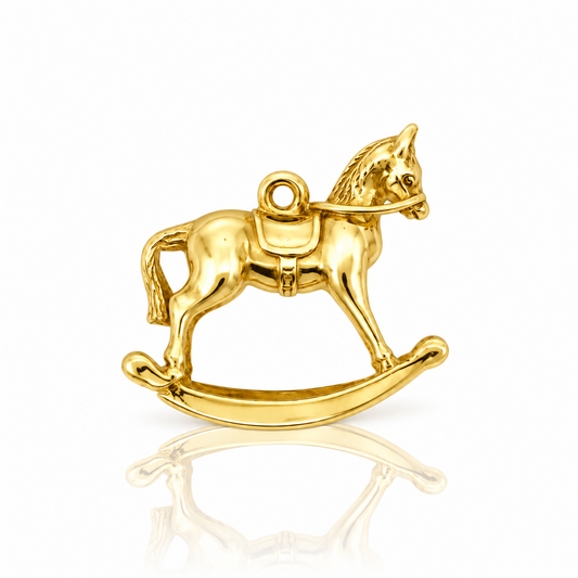 Vintage 9ct yellow gold rocking horse charm measuring 19.5 x 19.5mm