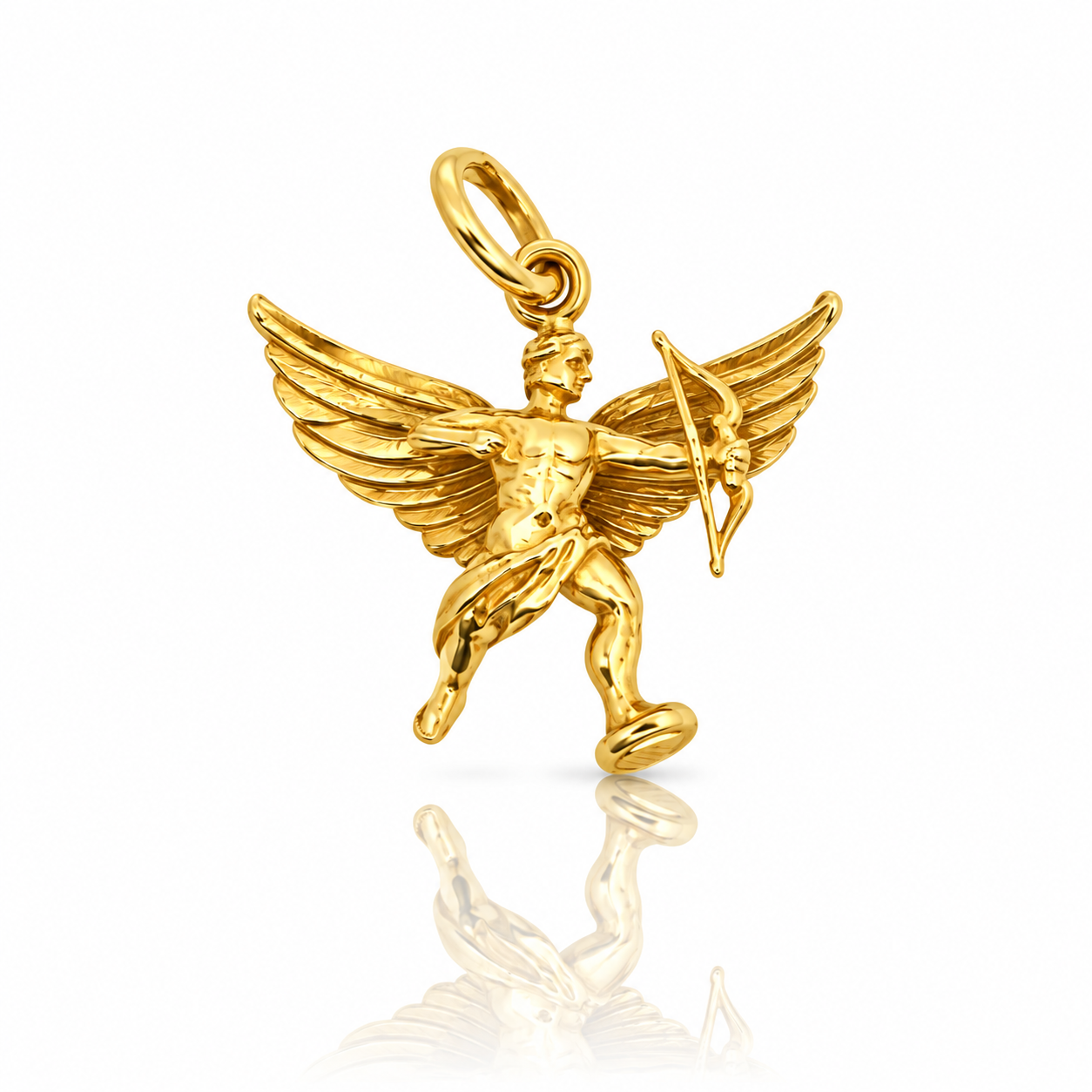 Vintage 9ct yellow gold gilded winged Cupid charm holding a bow