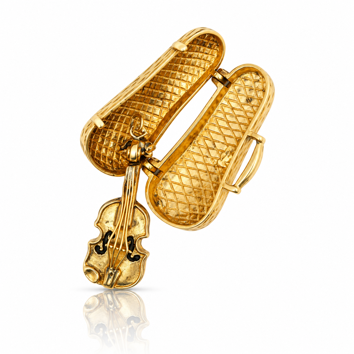Discover a wonderfully unusual vintage 9ct gold fiddle charm hidden inside an opening instrument case. A beautifully detailed one-of-a-kind collectable charm.