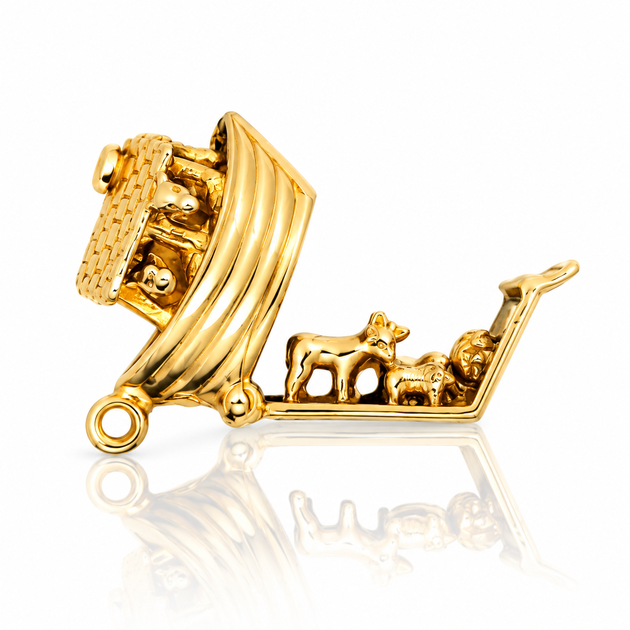 Vintage 9ct gold Noah’s Ark opening charm with miniature animals inside open