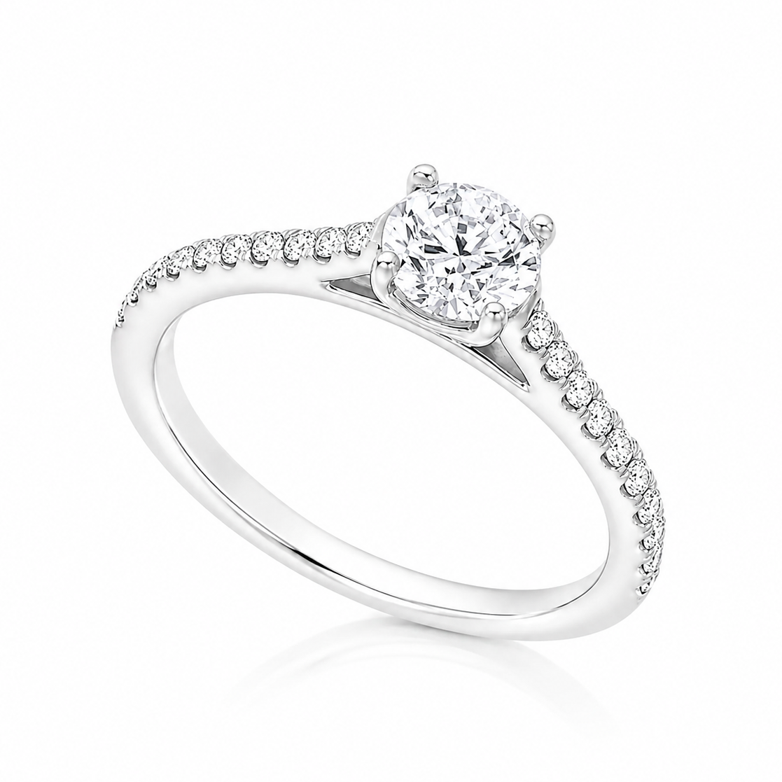 The Olivia Platinum 950 engagement ring with IGI-certified 0.52ct G SI1 natural round brilliant diamond and diamond-set shoulders.