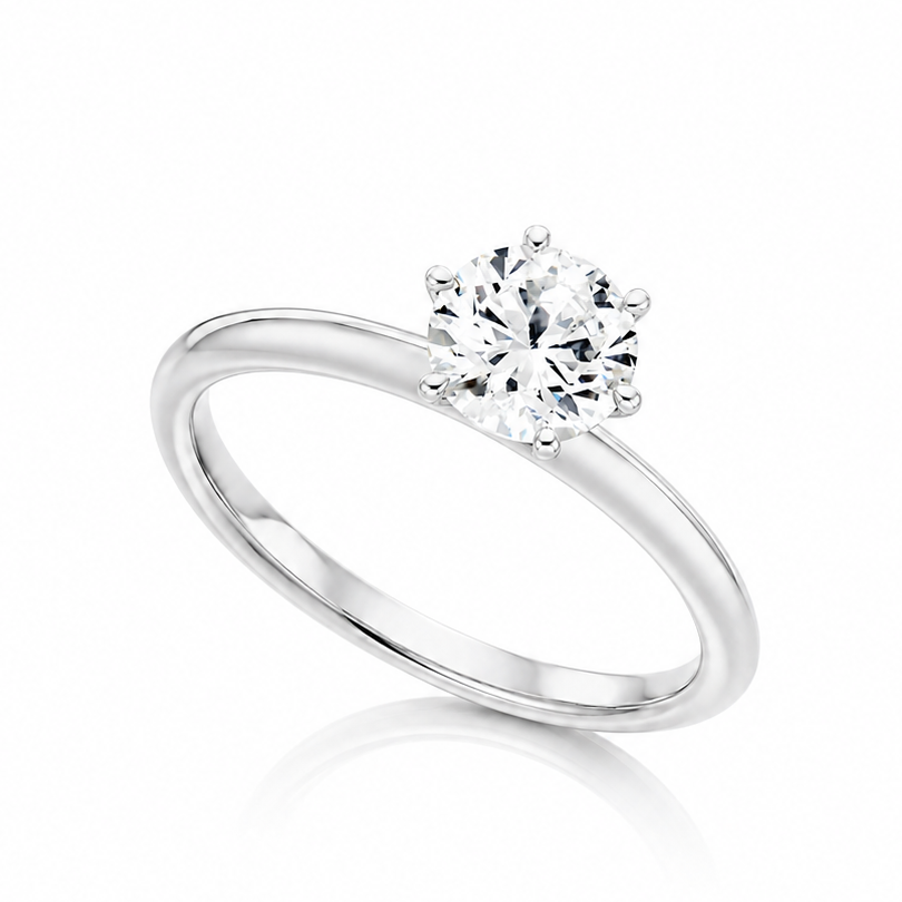The Clara Platinum 950 solitaire engagement ring with GIA-certified 0.30ct E VS1 natural round brilliant diamond.