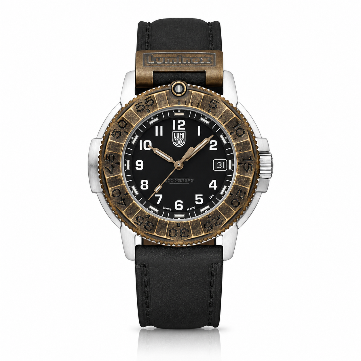 Luminox Adventure XL.1301 Swiss Made watch with antique bezel and black leather strap