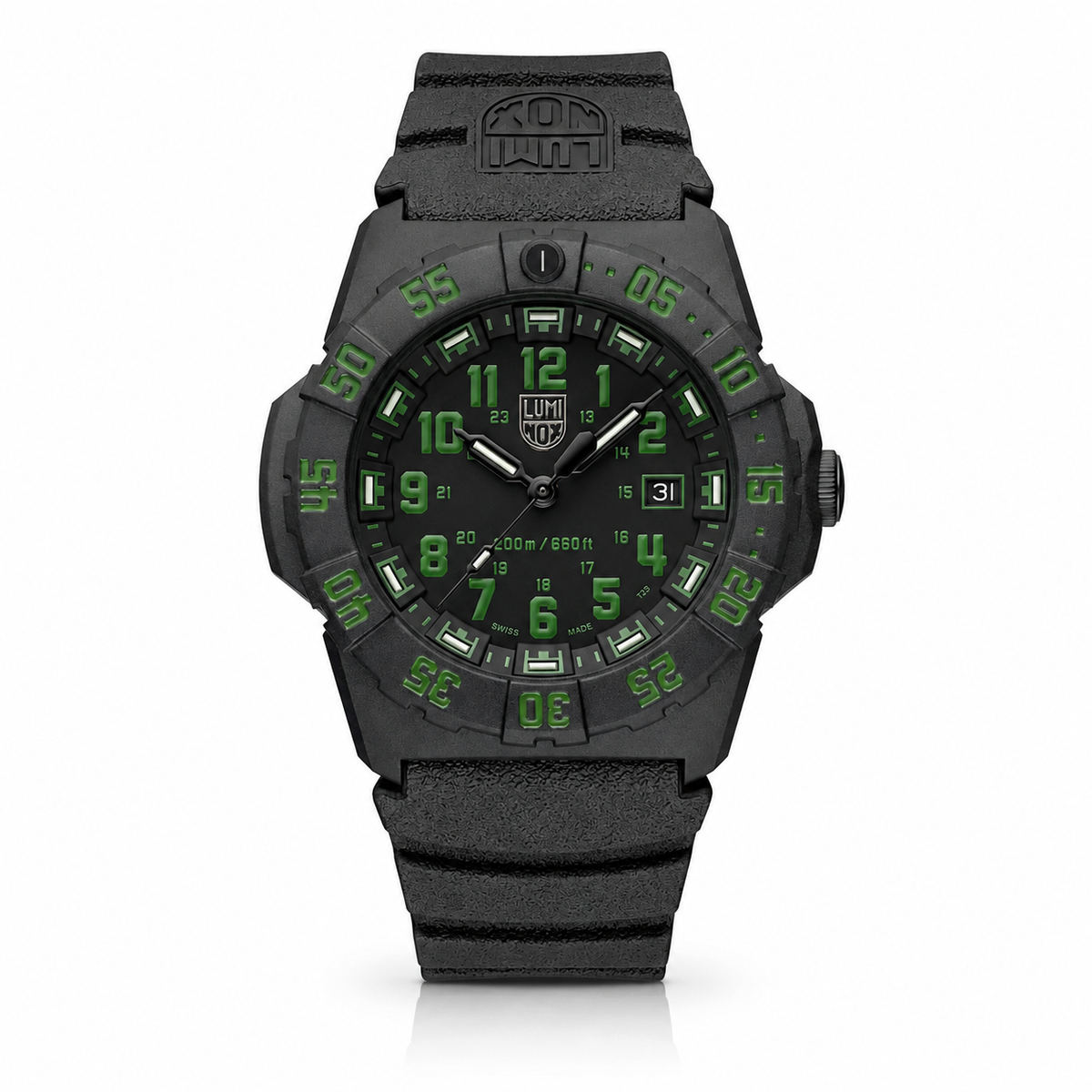 Luminox Navy SEAL XS.3567 black 44mm CARBONOX watch with green accents