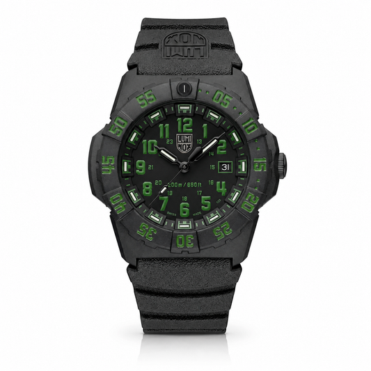 Luminox Navy SEAL XS.3567 black 44mm CARBONOX watch with green accents