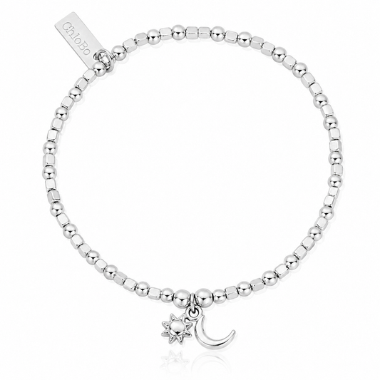 ChloBo Mini Cube Dainty Moon and Sun Bracelet in 925 sterling silver with round and cube beads