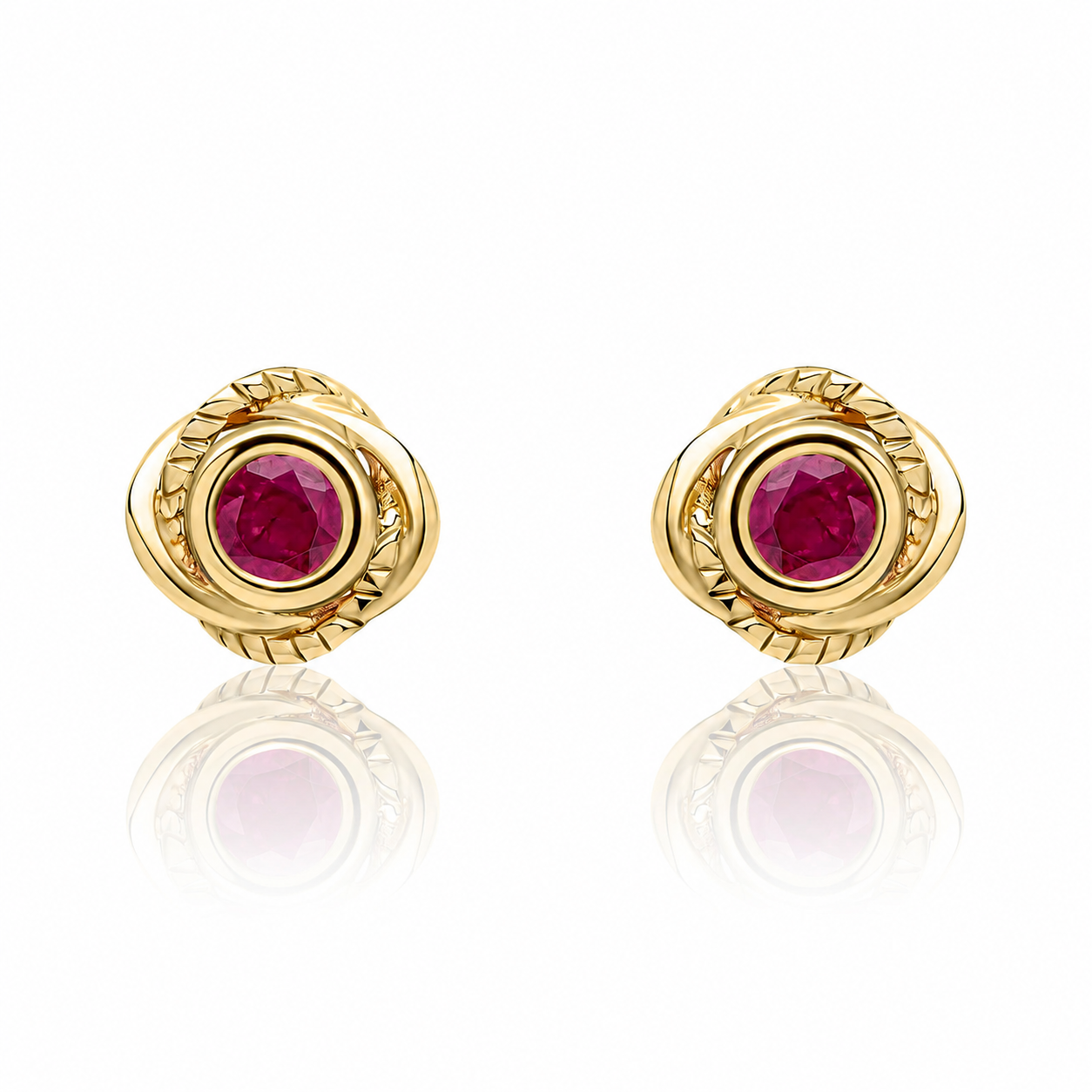 9ct yellow gold Fura ruby stud earrings with organic sculptural design