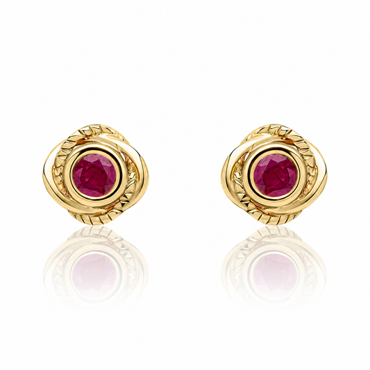 9ct yellow gold Fura ruby stud earrings with organic sculptural design