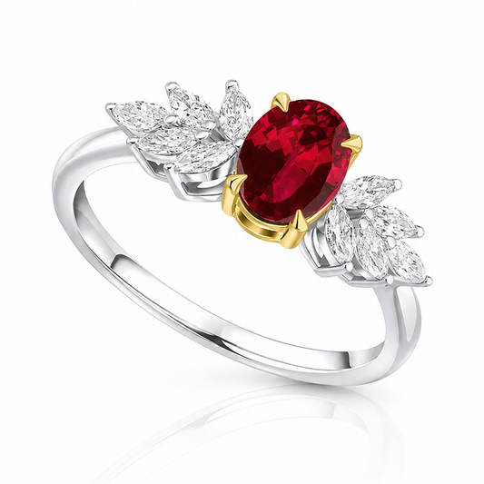Platinum Oval Ruby & Marquise Diamond Engagement Ring