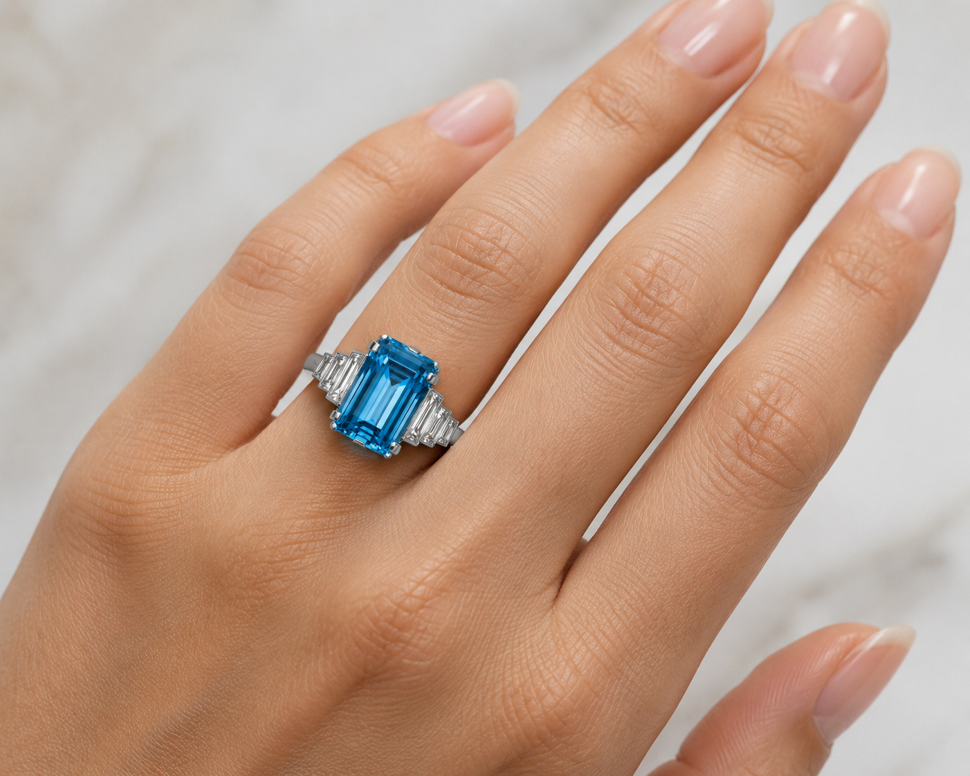 Antique Platinum Aquamarine & Diamond Ring