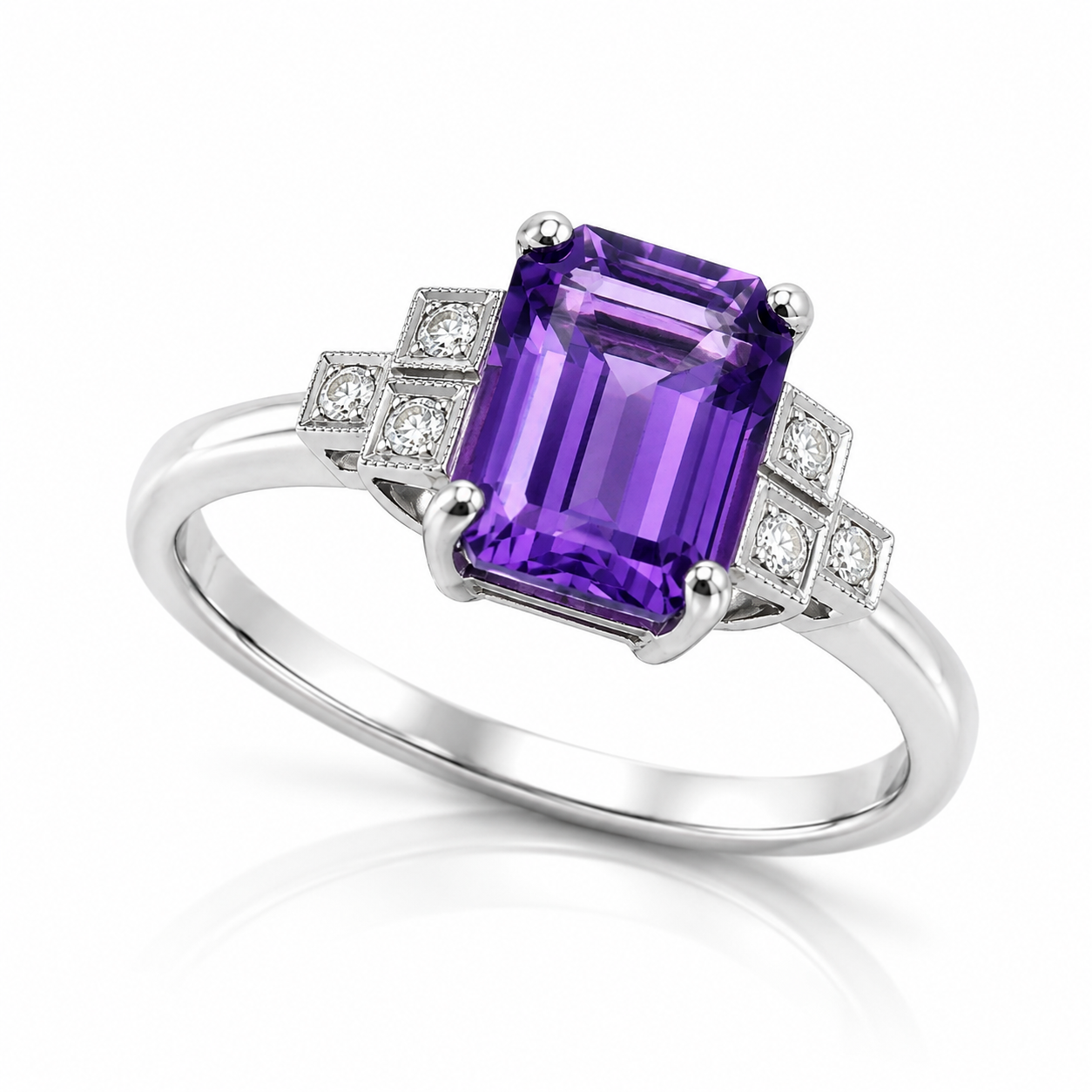 Antique Art Deco Platinum Amethyst & Diamond Ring