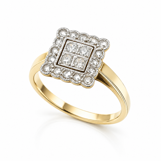 Antique 18ct Gold & Platinum Diamond Cluster Ring