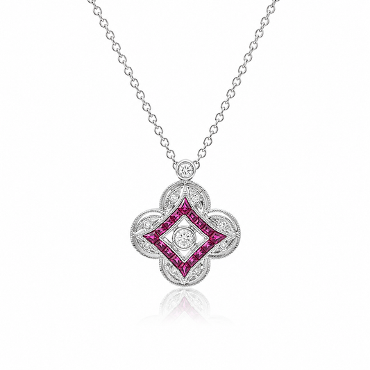 18ct White Gold Ruby & Diamond Pendant