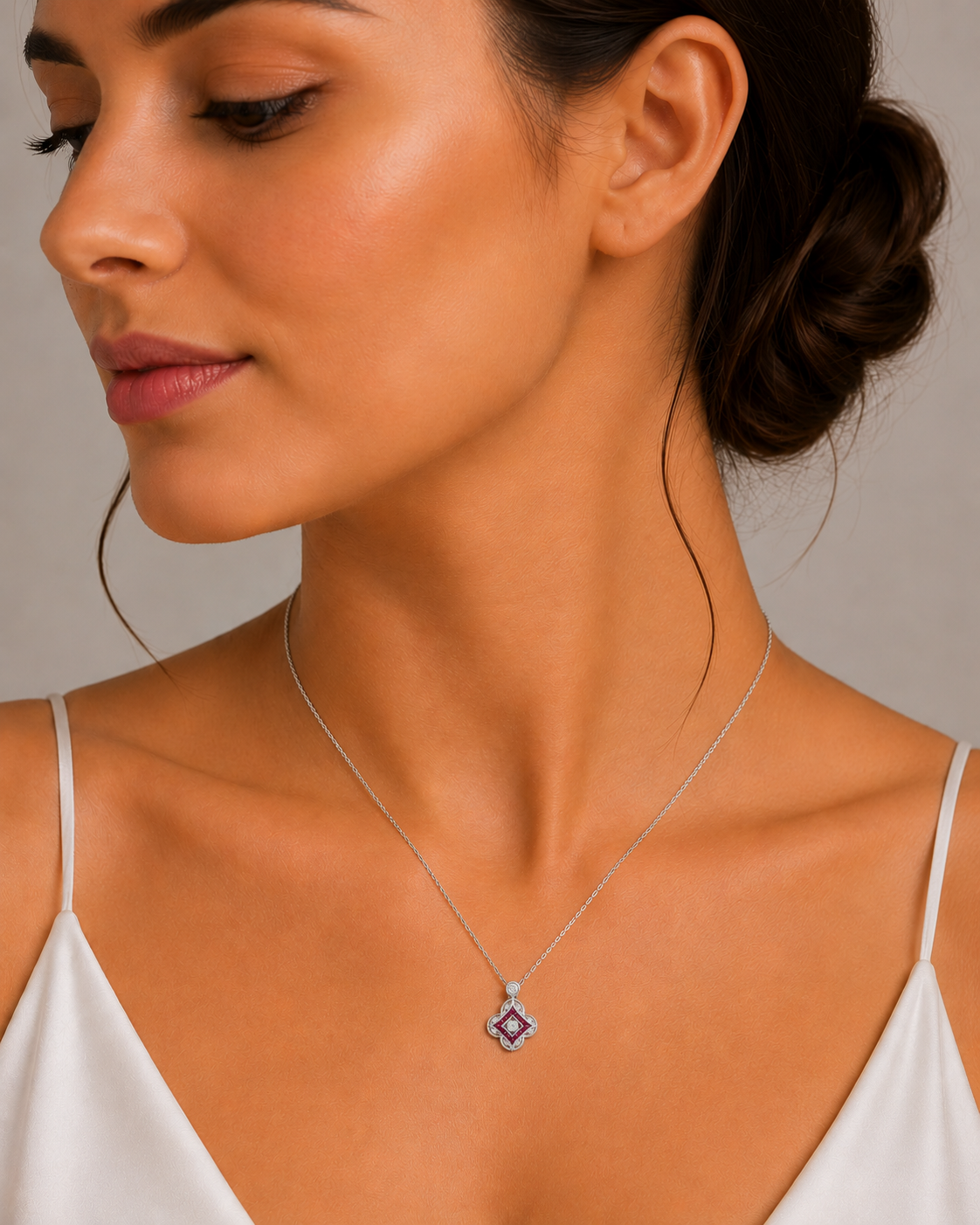 18ct White Gold Ruby & Diamond Pendant