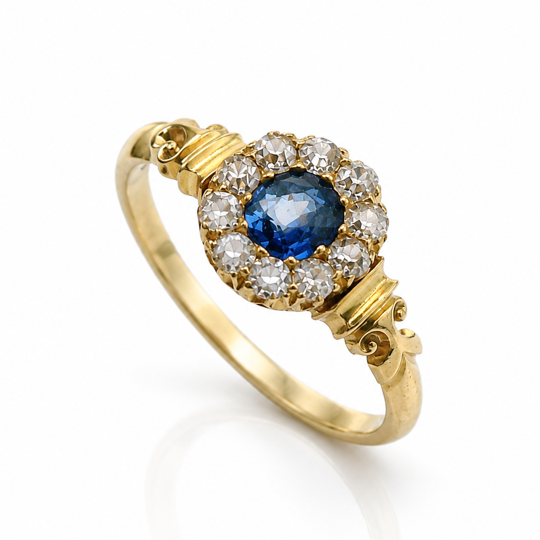 Antique Edwardian Sapphire & Diamond Cluster Ring
