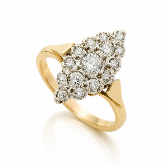Antique 18ct Yellow Gold Old Mine Cut Diamond Cluster Ring