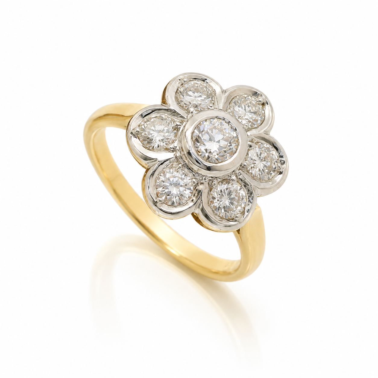 Antique 18ct Yellow Gold Diamond Daisy Ring