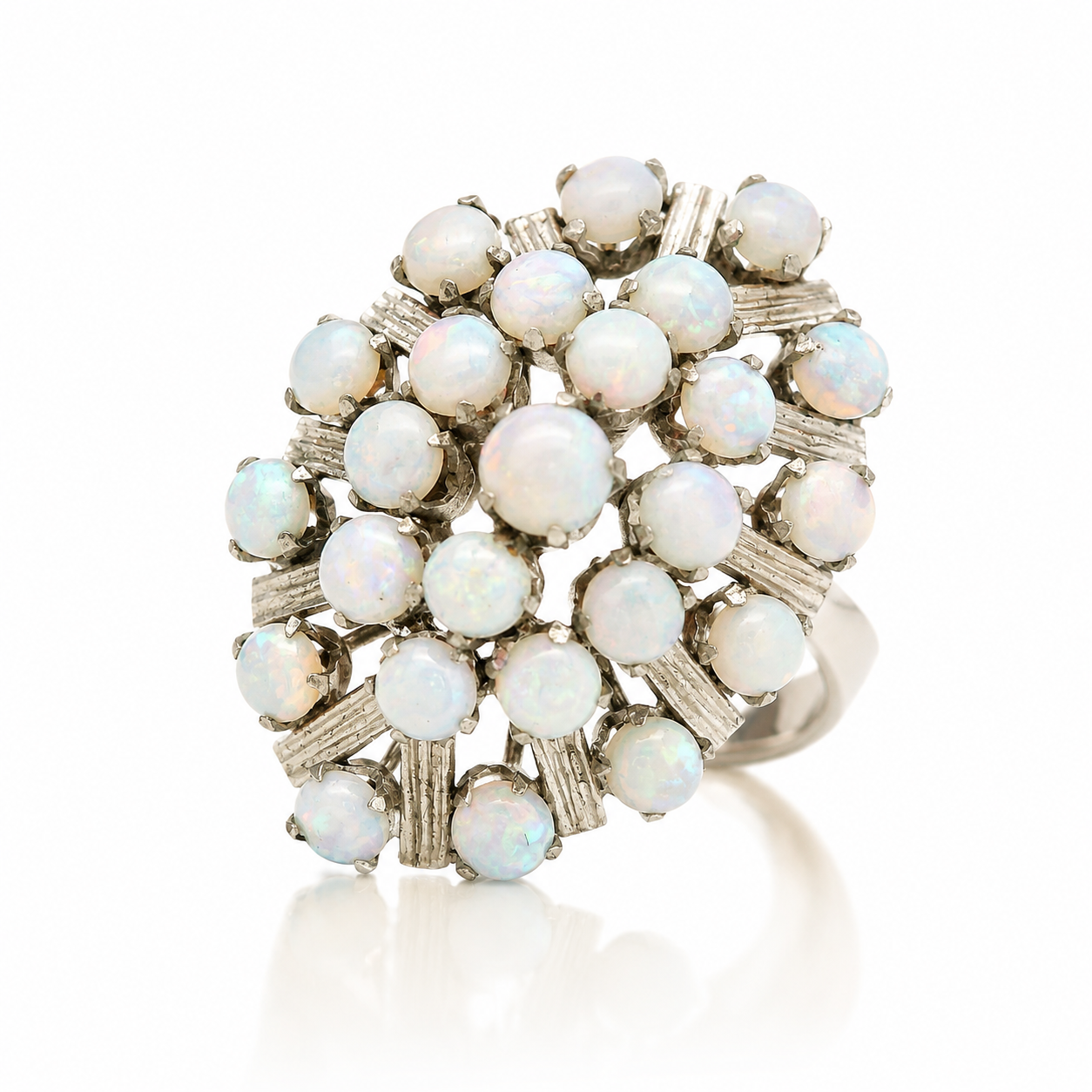 Vintage 10ct White Gold Opal Cluster Ring