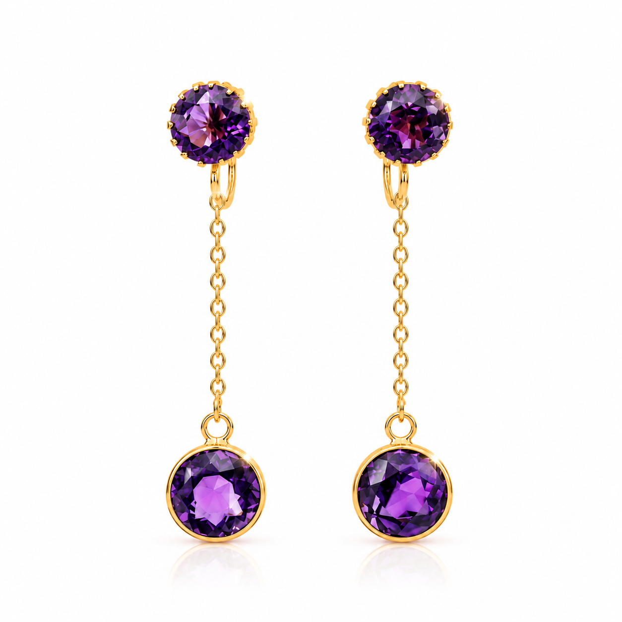 Antique Edwardian 9ct Gold Amethyst Drop Earrings