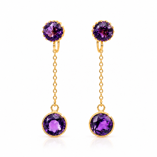 Antique Edwardian 9ct Gold Amethyst Drop Earrings