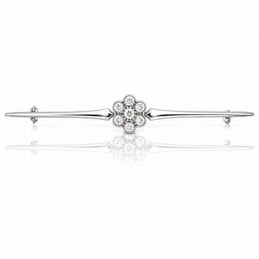 Antique Edwardian 18ct Gold Diamond Daisy Bar Brooch