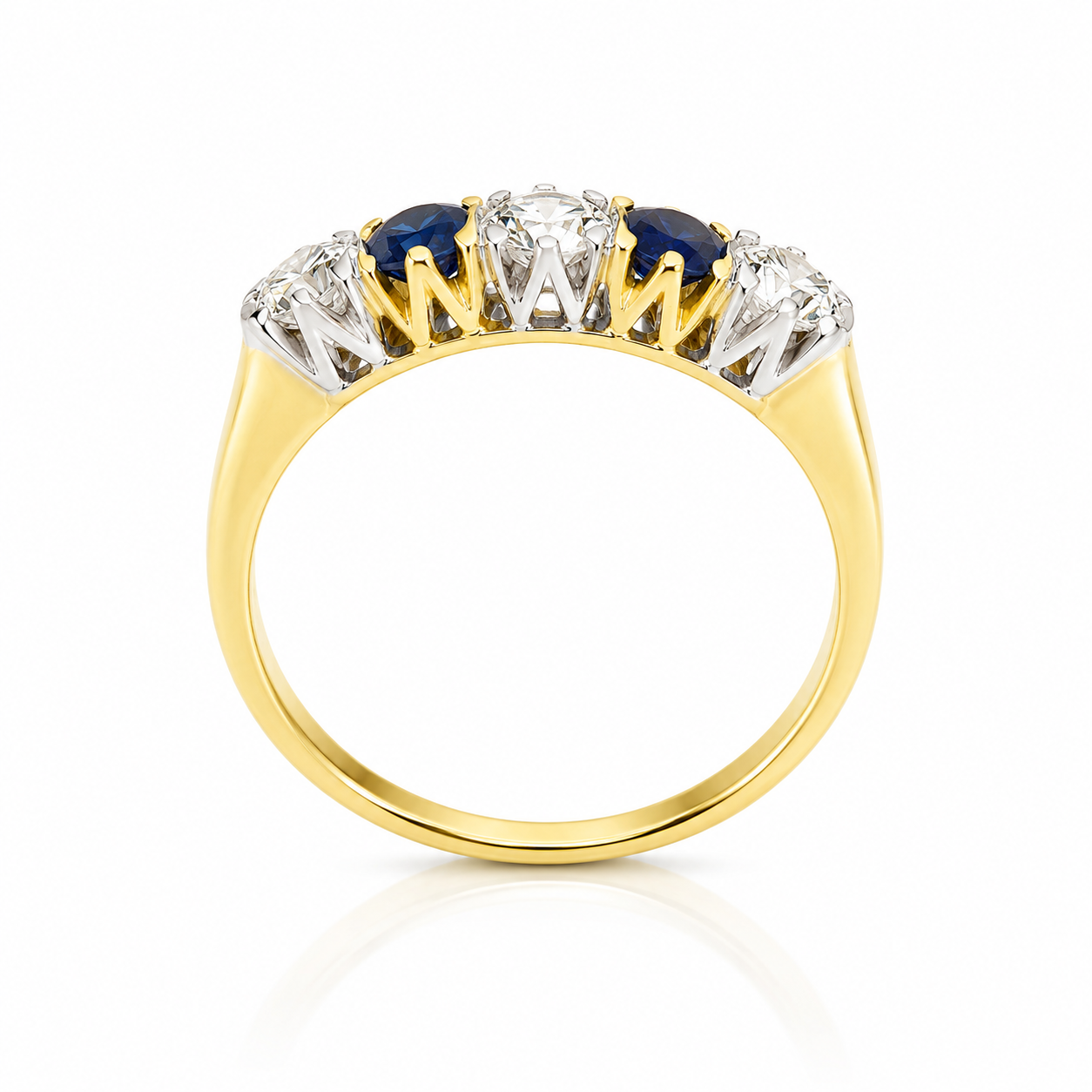 Antique Edwardian 18ct Yellow Gold Diamond & Sapphire Half Eternity Ring