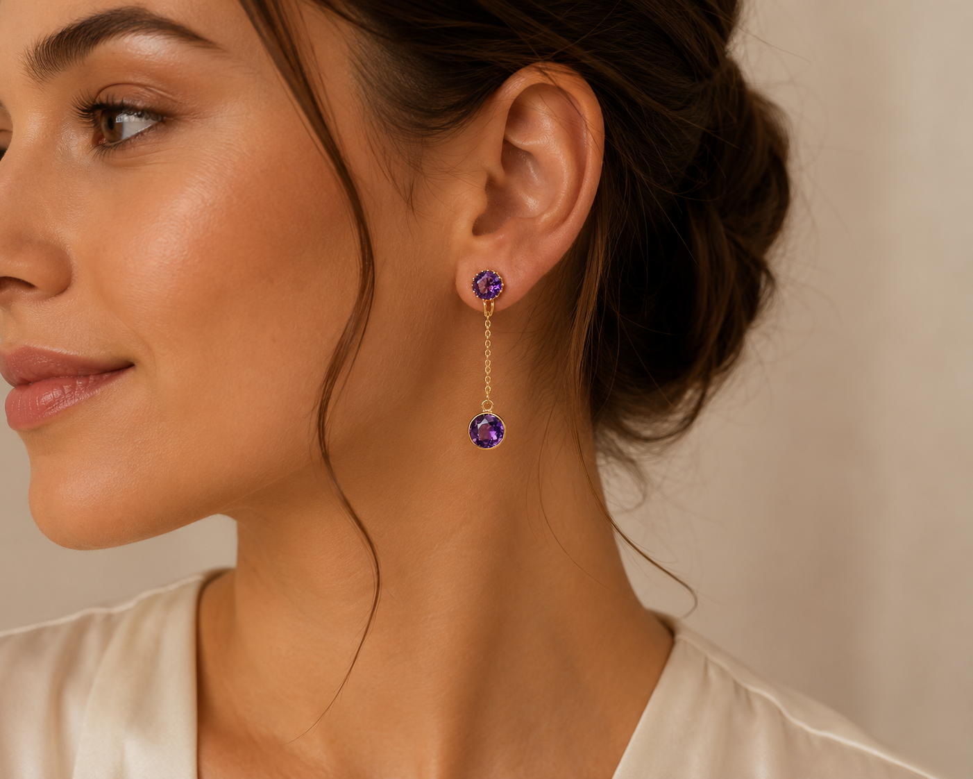 Antique Edwardian 9ct Gold Amethyst Drop Earrings