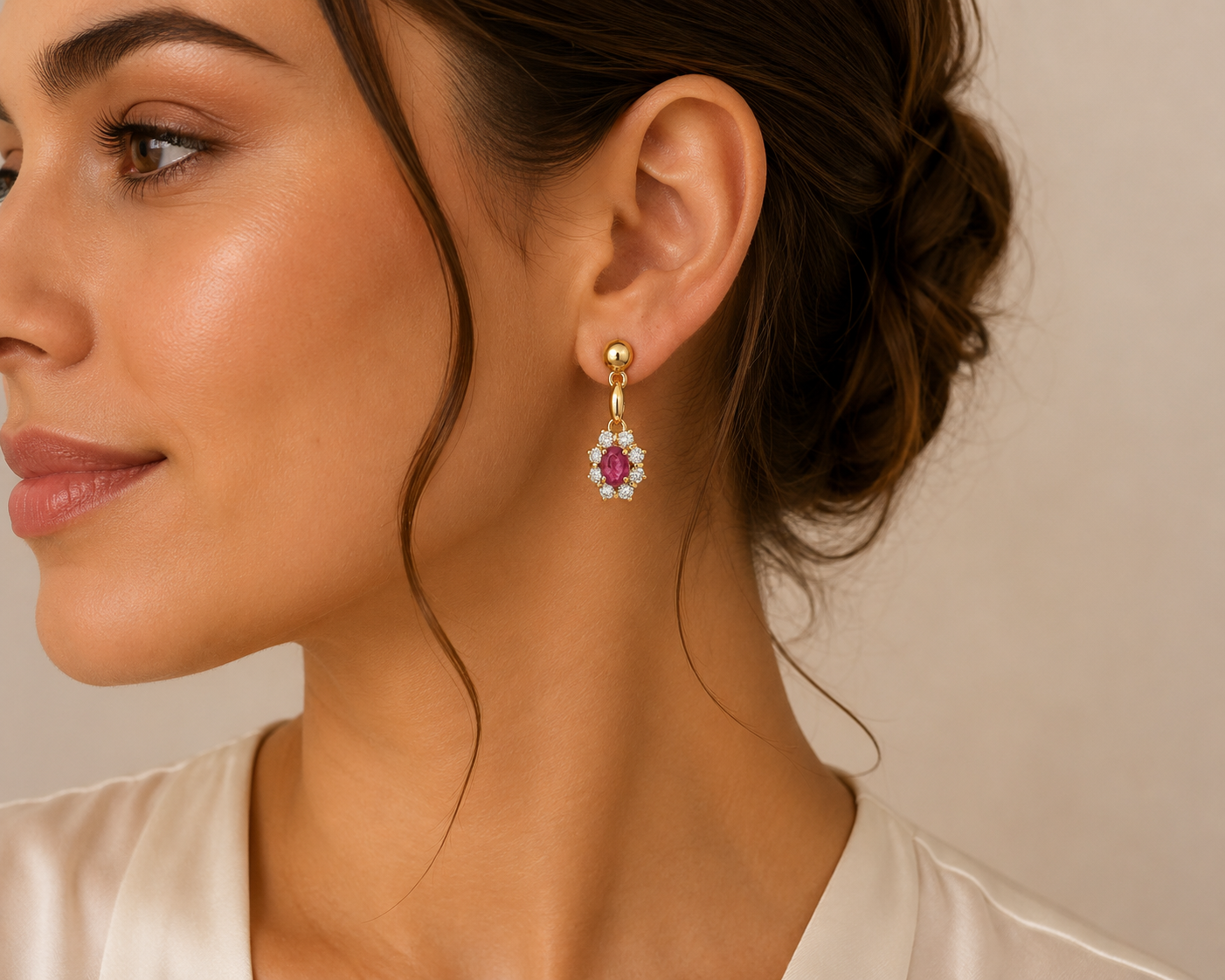 18ct Gold Ruby & Diamond Drop Earrings