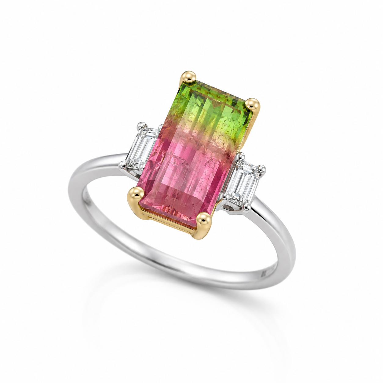 Platinum Watermelon Tourmaline & Diamond Ring