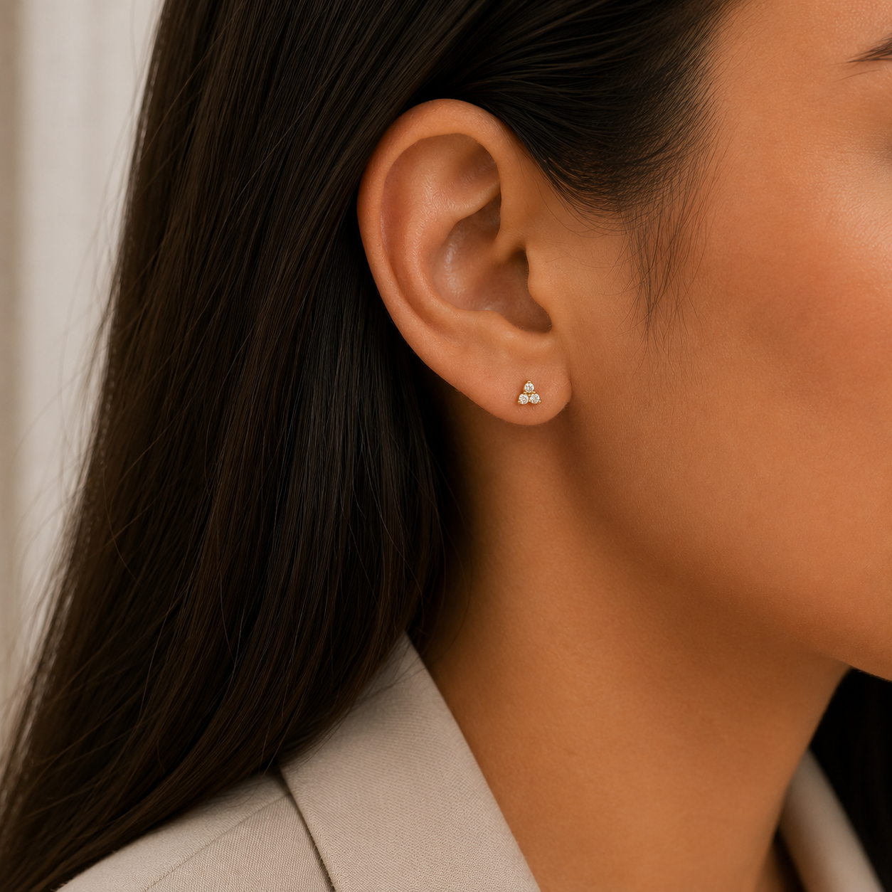 9ct yellow gold triangle diamond stud earrings with natural brilliant-cut diamonds