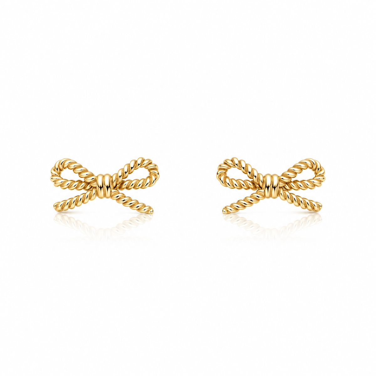 9ct yellow gold rope bow stud earrings with twisted textured detail