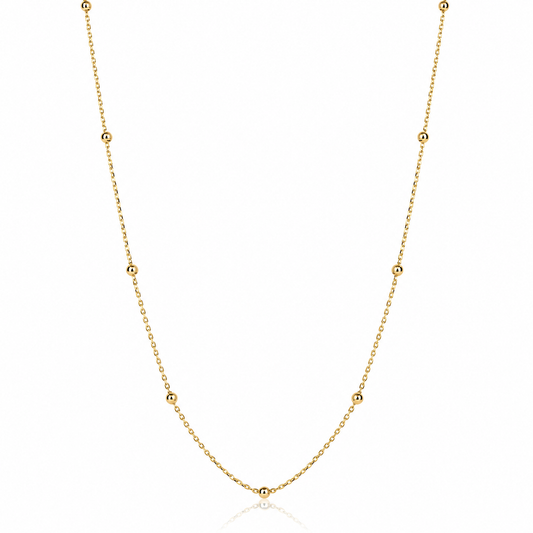 9ct yellow gold fine ball station necklace with polished bead detail