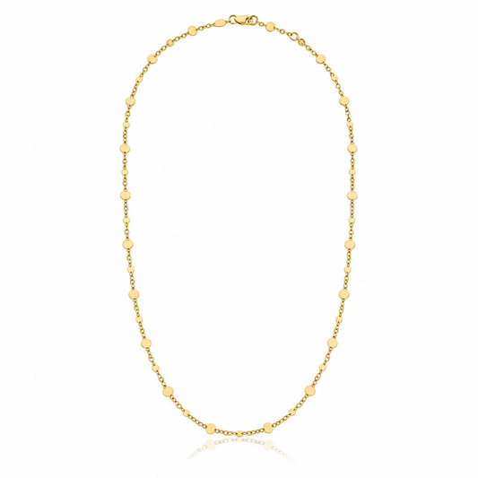 9ct yellow gold disc station necklace with polished gold detailing