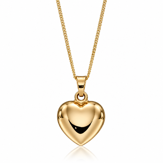 9ct yellow gold polished heart pendant on fine curb chain