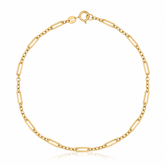 9ct yellow gold mixed length link bracelet with polished elongated links