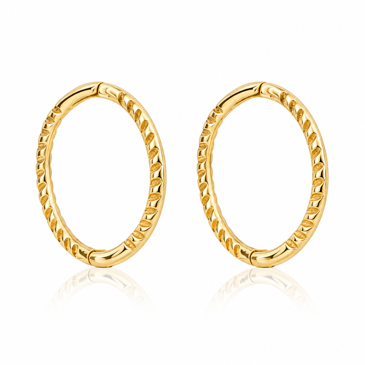 9ct yellow gold rope effect hoop earrings with textured detail
