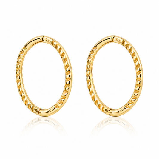 9ct yellow gold rope effect hoop earrings with textured detail